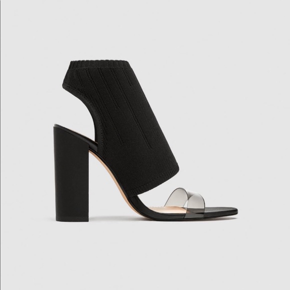 Zara Fabric Thick Black Heels - Picture 1 of 5